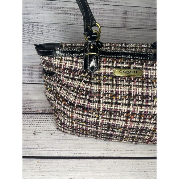 Coach Galaxy Tweed Tote Bag Shoulder Purse H1221-F20025 Black Pink & Tan - Picture 2 of 15